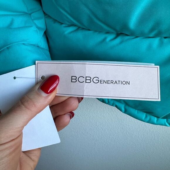 NWT BCBGeneration Water Resistant Puffer Coat Hood Size Small Aqua Blue Winter - Picture 6 of 9